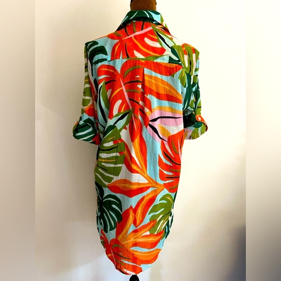 True Destinations Tropical Print Shirt Dress Swim Cover Up - Picture 4 of 7